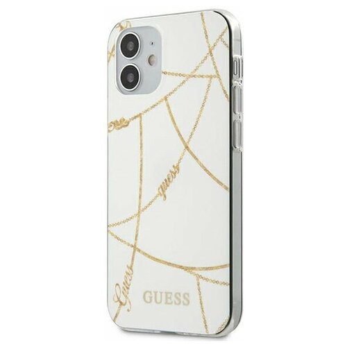 фото Пластиковый чехол-накладка для iphone 12 mini guess pc/tpu chain design hard, белый/white-gold (guhcp12spcuchwh)