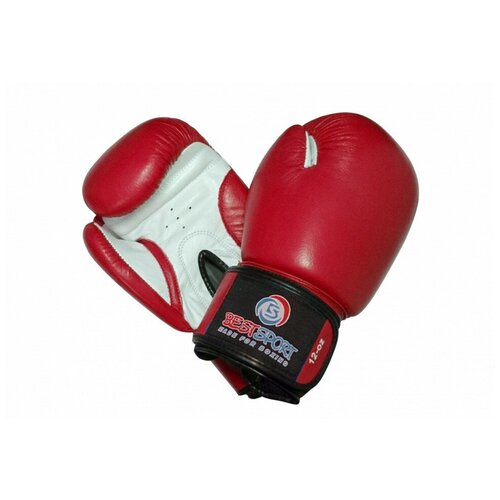 фото Перчатки боксерские best sport bs-бпк4 кожа, на липучке, красные, 10 oz.