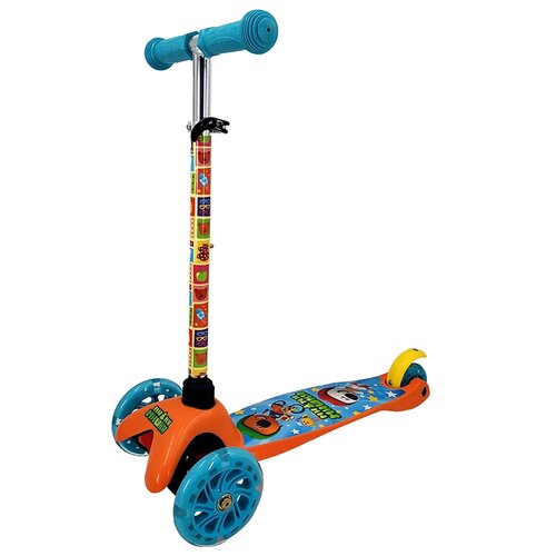 фото Детский 3-колесный самокат next самокат энчантималс управление наклоном, 3 колеса (120 и 80 мм.), оранжевый/голубой