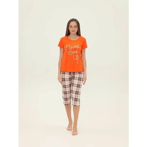фото Комплект риомарио, бриджи, футболка, короткий рукав, пояс на резинке, размер 52, серый, оранжевый