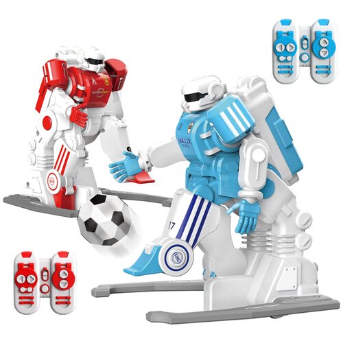 фото Радиоуправляемые роботы-футболисты crazon soccer robot, игрушка на пульте управления, поворачивают влево вправо, ходят, 2 скорости, бьет ногой по мячу, светятся глаза, питание от аккумулятора, 1902b abc