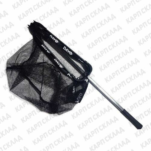 фото Подсак треугольный dayo складной, телескопический, черная сетка, голова 50см, ручка 2,5м
