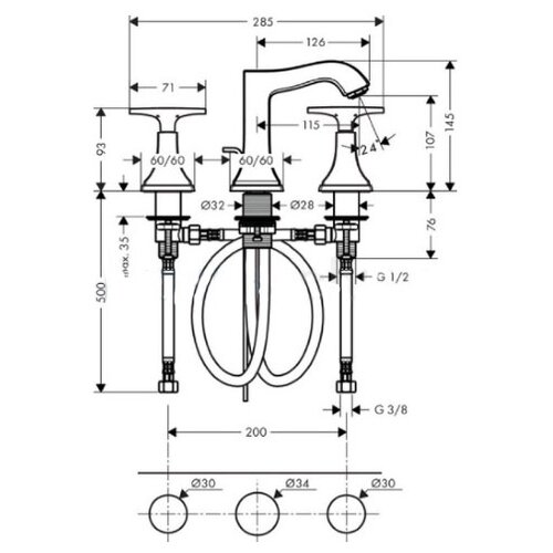 фото Смеситель для раковины (умывальника) hansgrohe metropol classic 31306000 двухрычажный встраиваемый