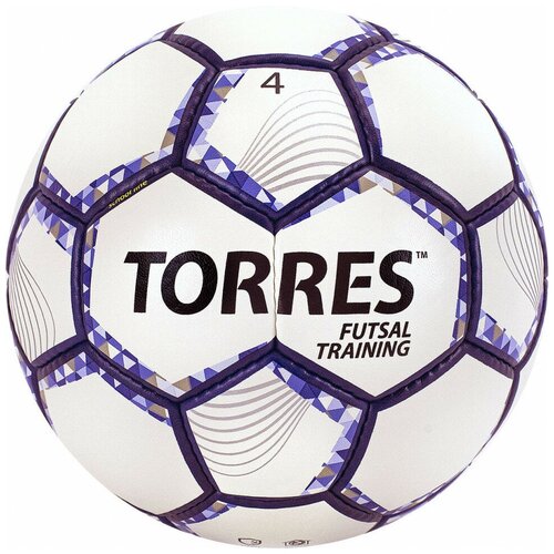 фото Мяч футзал. "torres futsal training" арт.fs32044, р.4, 32 пан. pu, 4 подкл. слоя, бело-фиолет-черн