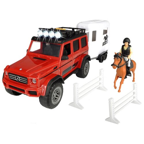 фото Набор машин dickie toys playlife horse trailer (3838002) 1:24, красный/белый