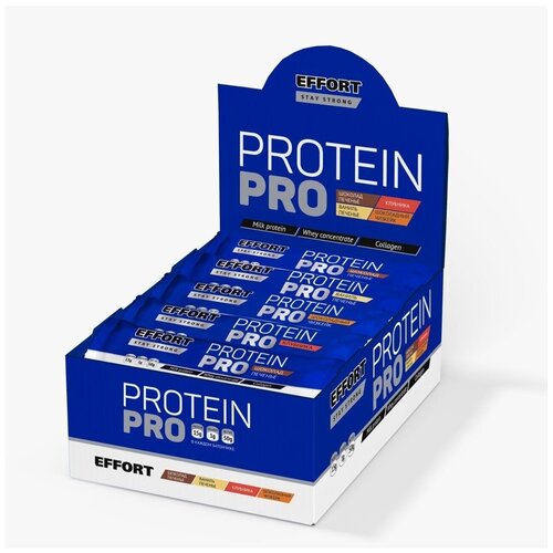 фото Батончик протеиновый effort protein pro ассорти: ваниль-печенье, шоколад-печенье, шоколадный чизкейк, клубника, 20 шт по 50 гр