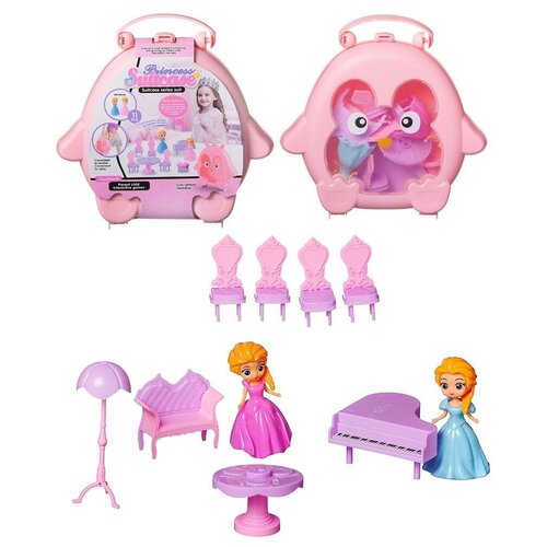 фото Игровой набор junfa "розовый совенок" чемоданчик с 2 куколками и мебелью wk-15545