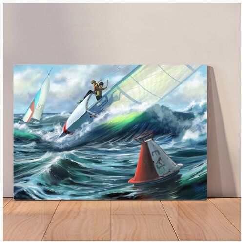 фото Картина парусная лодка, 40x53 см, картина на холсте на деревянном подрамнике с настенным креплением вау холст