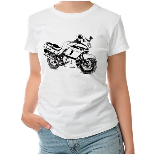 фото Женская футболка «мотоцикл kawasaki» (s, белый) roly