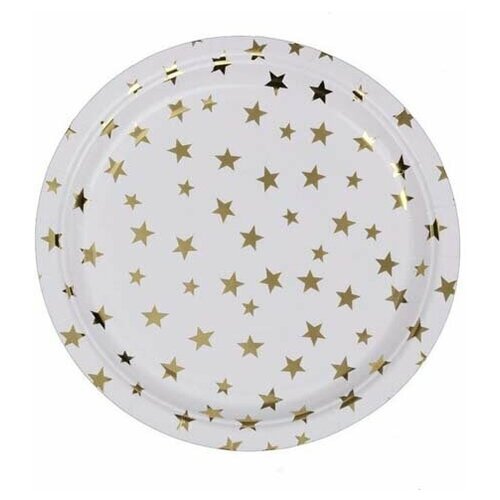 фото Бумажные тарелки miland с золотым тиснением звёзды,23 см,6 шт, еврослот сп-5172