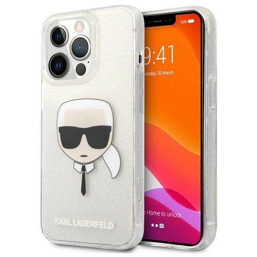 фото Чехол cg mobile karl lagerfeld tpu glitters karl's head hard для iphone 13 pro, цвет серебристый (klhcp13lkhtugls)