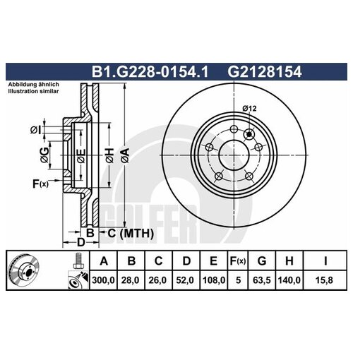 фото Тормозной диск передний galfer b1g22801541 300x28 для volvo, ford, land rover