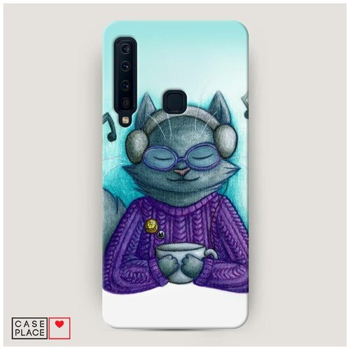 фото Чехол пластиковый samsung galaxy a9 2018 кот в свитере и наушниках case place