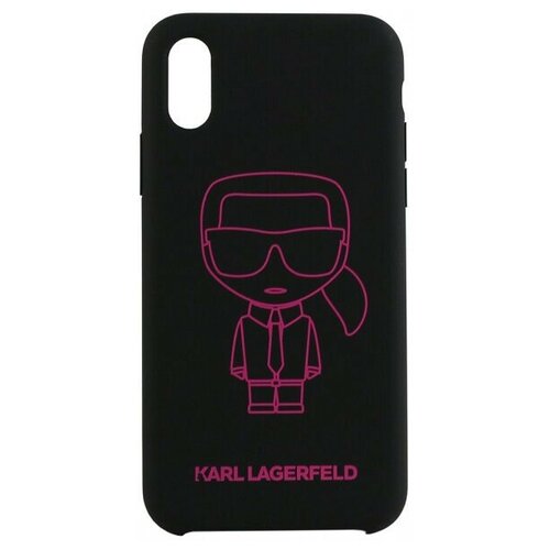 фото Чехол cg mobile karl lagerfeld liquid silicone ikonik outlines hard для iphone xs max, цвет черный/розовый (klhci65silflpbk)