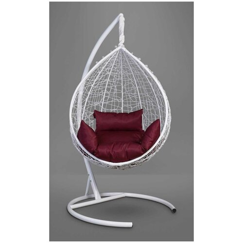 фото Подвесное кресло- кокон laura outdoor sevilla белое + каркас ( бордовая подушка)