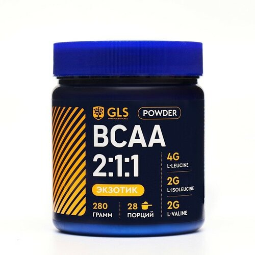 фото Bcaa 2:1:1 аминокислоты для набора массы gls экзотический микс, 280 г gls pharmaceuticals