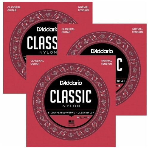 фото Струны для 4/4 классической гитары 3 комплекта d'addario ej27n-3d