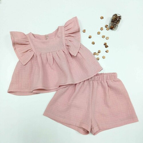фото Комплект одежды для девочек, шорты и туника, размер 86-92, розовый нет бренда