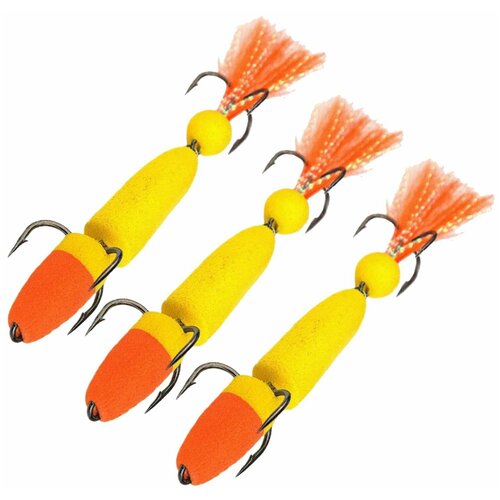 фото Мандула для рыбалки (3 шт) next 105 мм (l) #004 оранжевый-желтый-оранжевый / приманки на судака / на щуку / ловля на джиг / зло на тройниках / тапочки