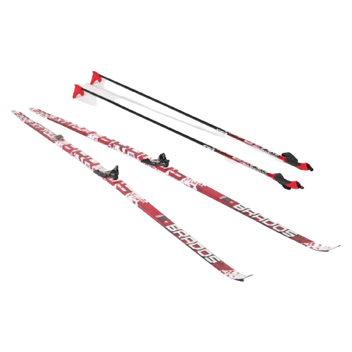 фото Беговые лыжи stc bravos step xt tour с креплениями, с палками red 200 см