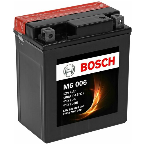 фото Мото аккумулятор bosch m6 006 12v 6ah 100a agm 114x71x131 /-+/