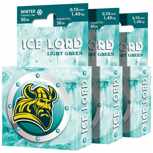 фото Леска зимняя ice lord light green 0,10mm 30m, набор 3шт aqua