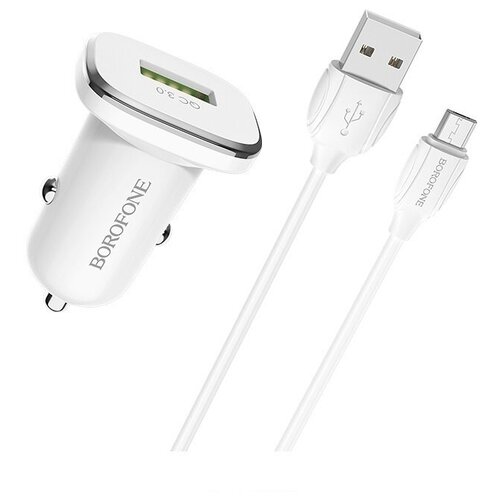 фото Автомобильное зарядное устройство borofone bz12a lasting power qc3.0 с одним портом, набор с кабелем usb/ micro-usb