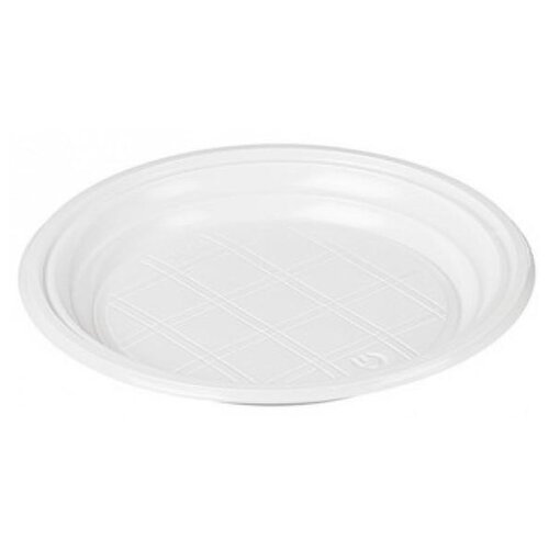 фото Комус тарелки одноразовые пластиковые бюджет, 17 см, 100 шт., белый