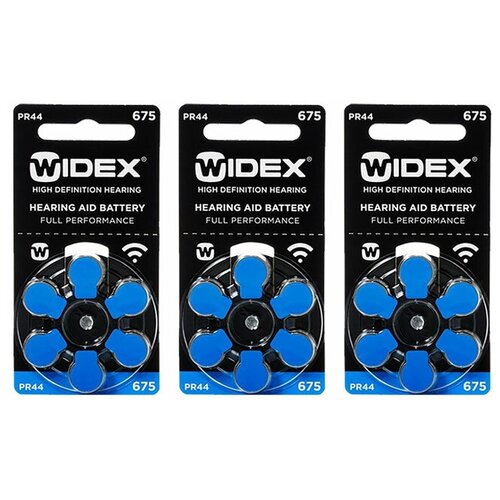 Батарейки Widex 675 (PR44) для слухового аппарата, 3 блистера (18 батареек). батарейки signia 675 pr44 для слуховых аппаратов упаковка 60 батареек