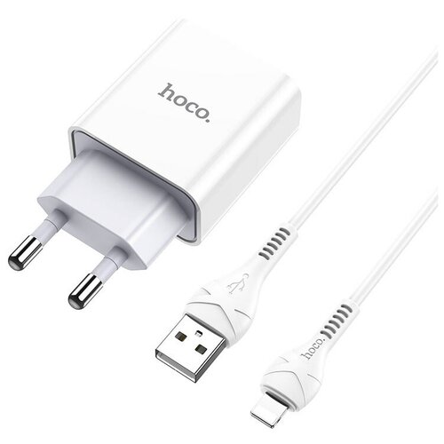 фото Блок питания сетевой 1 usb hoco, c81a, asombroso, 2100ma, пластик, огнестойкий, кабель apple 8 pin, x37 cool, цвет белый