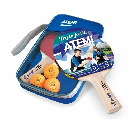 фото Набор для настольного тенниса atemi "duet" (2 ракетки+чехол+3 мяча*)
