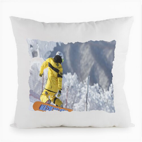 фото Подушка белая сноуборд сноубордист желтый костюм,белая coolpodarok