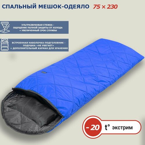 фото Спальный мешок с ультразвуковой стежкой и подголовником-подушкой (300) синий, до -20°c, 230 см, ширина 75 см фрегат