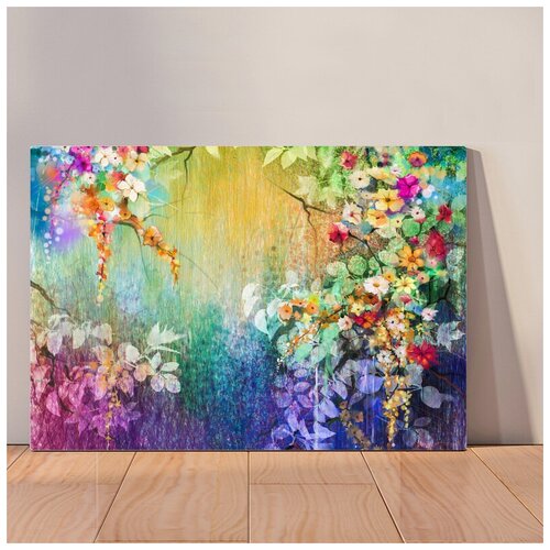 фото Картина яркие абстрактные цветы маслом, 50x67 см, картина на холсте на деревянном подрамнике с настенным креплением вау холст