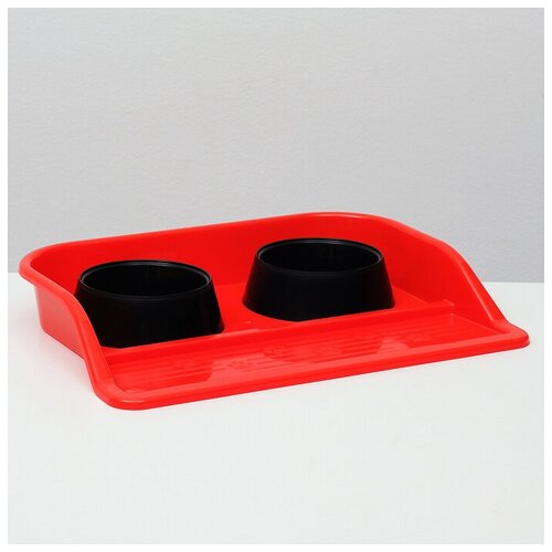 фото Набор: миски+ лоток "феликс", 0,3 л 41 x 30 x 6 см, красный лоток-черная миска 5090179 zoo plast