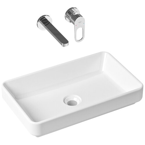 фото Комплект 2 в 1 lavinia boho bathroom sink slim 21510157, накладная фарфоровая раковина 55 см, встраиваемый смеситель со скрытым механизмом