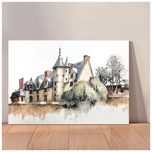 фото Картина пейзажи франции замки акварель, 40x53 см, картина на холсте на деревянном подрамнике с настенным креплением вау холст
