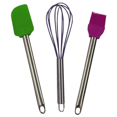 фото Набор из силиконовой кулинарной лопатки, кисточки и венчика, металлические ручки casalinghi