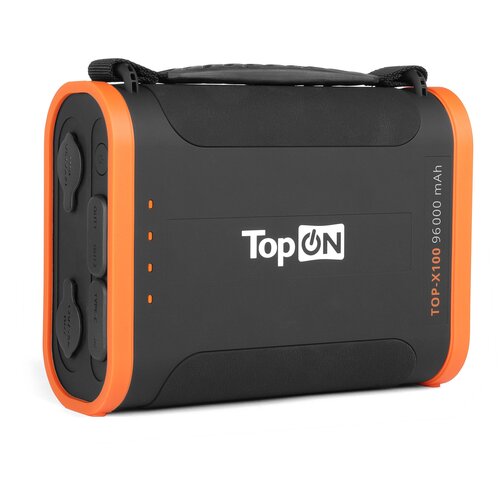 фото Внешний аккумулятор topon x100 96000mah usb type-c pd 60w, usb1 qc3.0, usb2 12w, 2 авторозетки 180w, фонарь, защита от брызг, lifepo4. черный