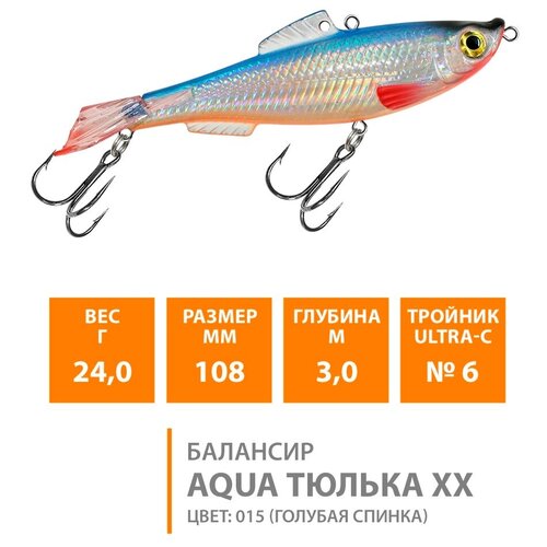 фото Балансир для зимней рыбалки aqua тюлька хх-108mm, вес 24g, цвет 015 (голубая спинка)