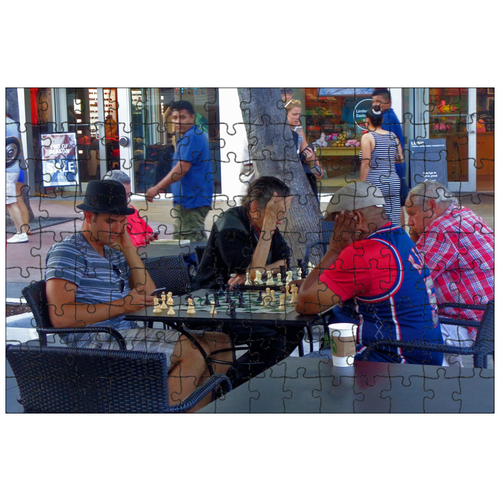 фото Магнитный пазл 27x18см."шахматы, играющий, люди" на холодильник lotsprints