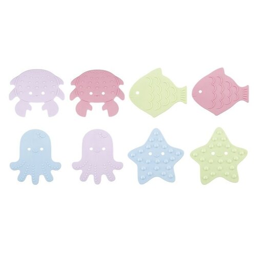 фото Мини-коврики детские противоскользящие для ванной sea animals от roxy-kids, 8 шт, цвета в ассортименте