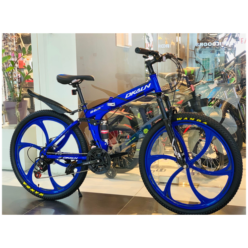 фото Складной горный велосипед на литых дисках dkaln 26'' синий green bike