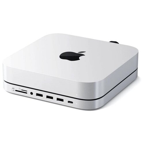 фото Подставка-док станция satechi mac mini stand & hub with ssd enclosure для mac mini, silver [st-mmshs]