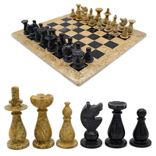 фото Шахматы из ракушечника с мрамором белым 300*300мм шахматы из ракушечника с мрамором белым 300*300мм радугакамня