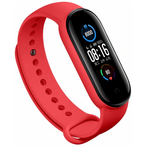 фото Силиконовый ремешок для xiaomi mi band 5 и mi band 6 (sport) / спортивный ремешок на фитнес трекер сяоми ми бенд 5 и ми банд 6 (спорт) (красный) pastila