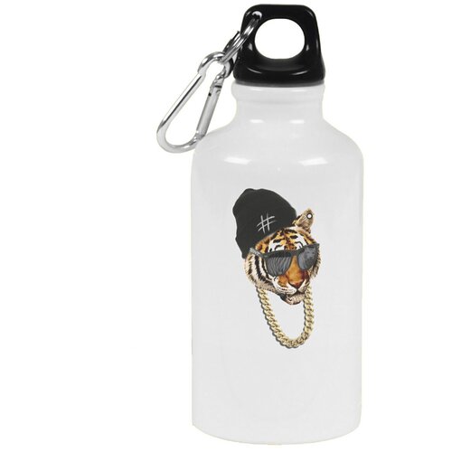фото Бутылка с карабином coolpodarok тигр с цепью и в шапке