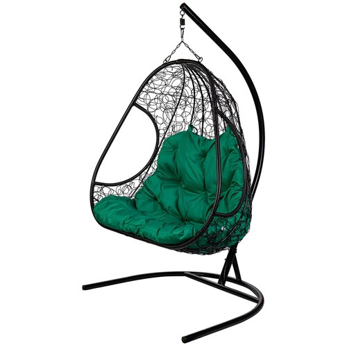 фото Кресло подвесное ювимет "primavera", черное, со стойкой, зеленая подушка (чехол в подарок)