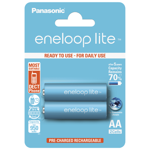 фото Аккумулятор ni-mh 950 ма·ч panasonic eneloop lite aa, 2 шт.