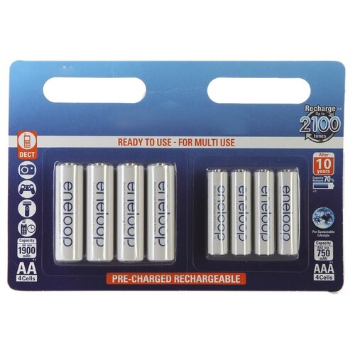 фото Аккумулятор aa+aaa - panasonic eneloop aa 1900 mah (4 штуки) + aaa 750 mah ni-mh (4 штуки) bk-kjmcce44e